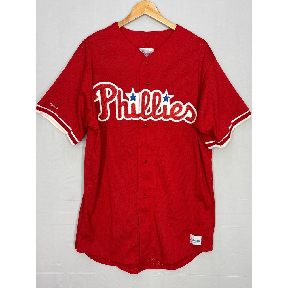 Philadelphia Phillies Jersey Vintage Majestic Baseball Men's Red Diamond Size 46